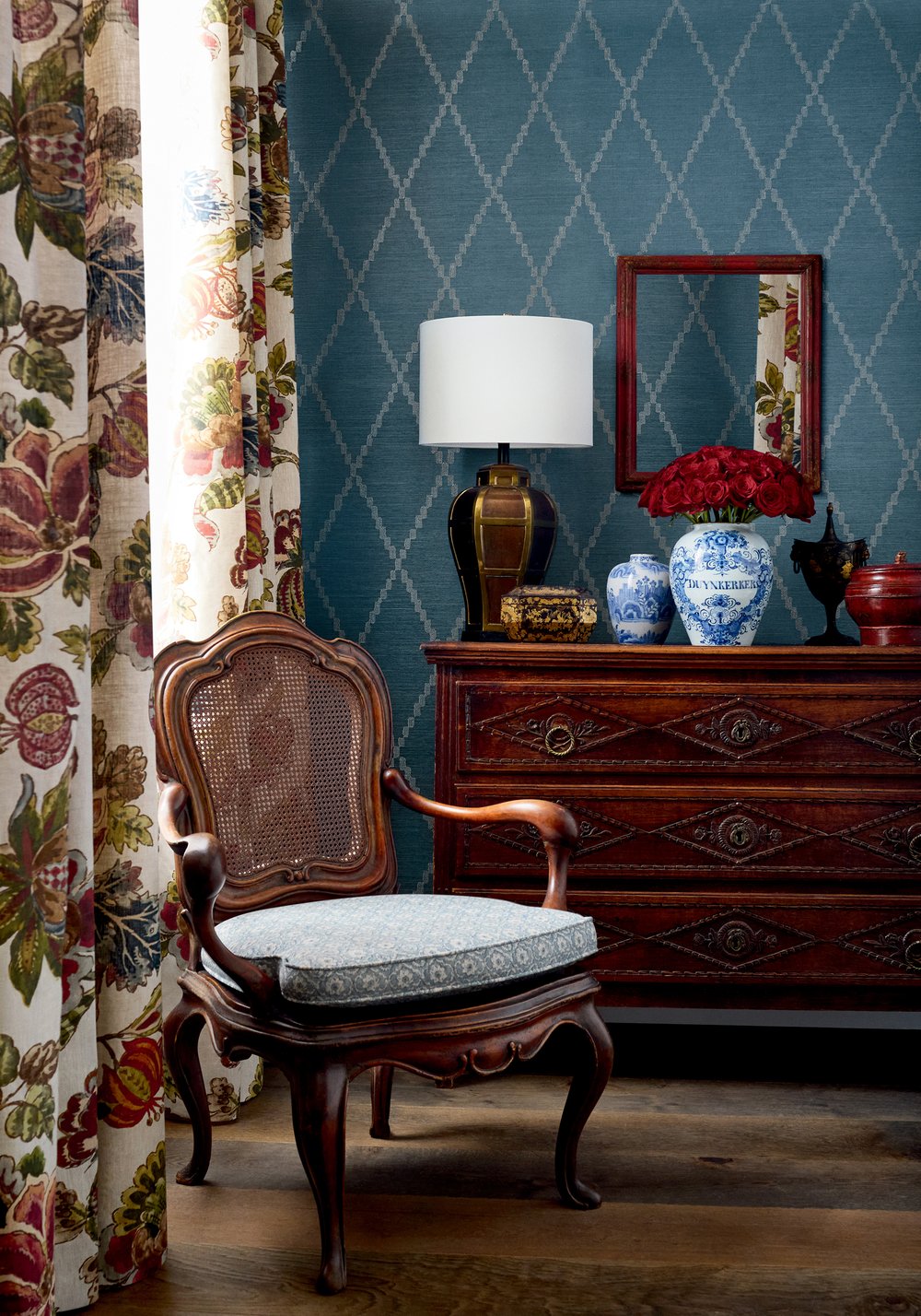 Anna French Stockbridge Fabric - Apricot and Slate