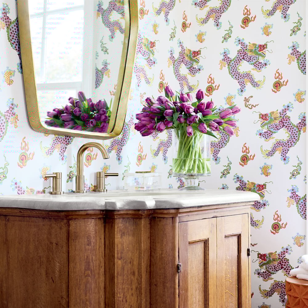 Anna French Dragon Dance Wallpaper - Metallic Gold on Neutral