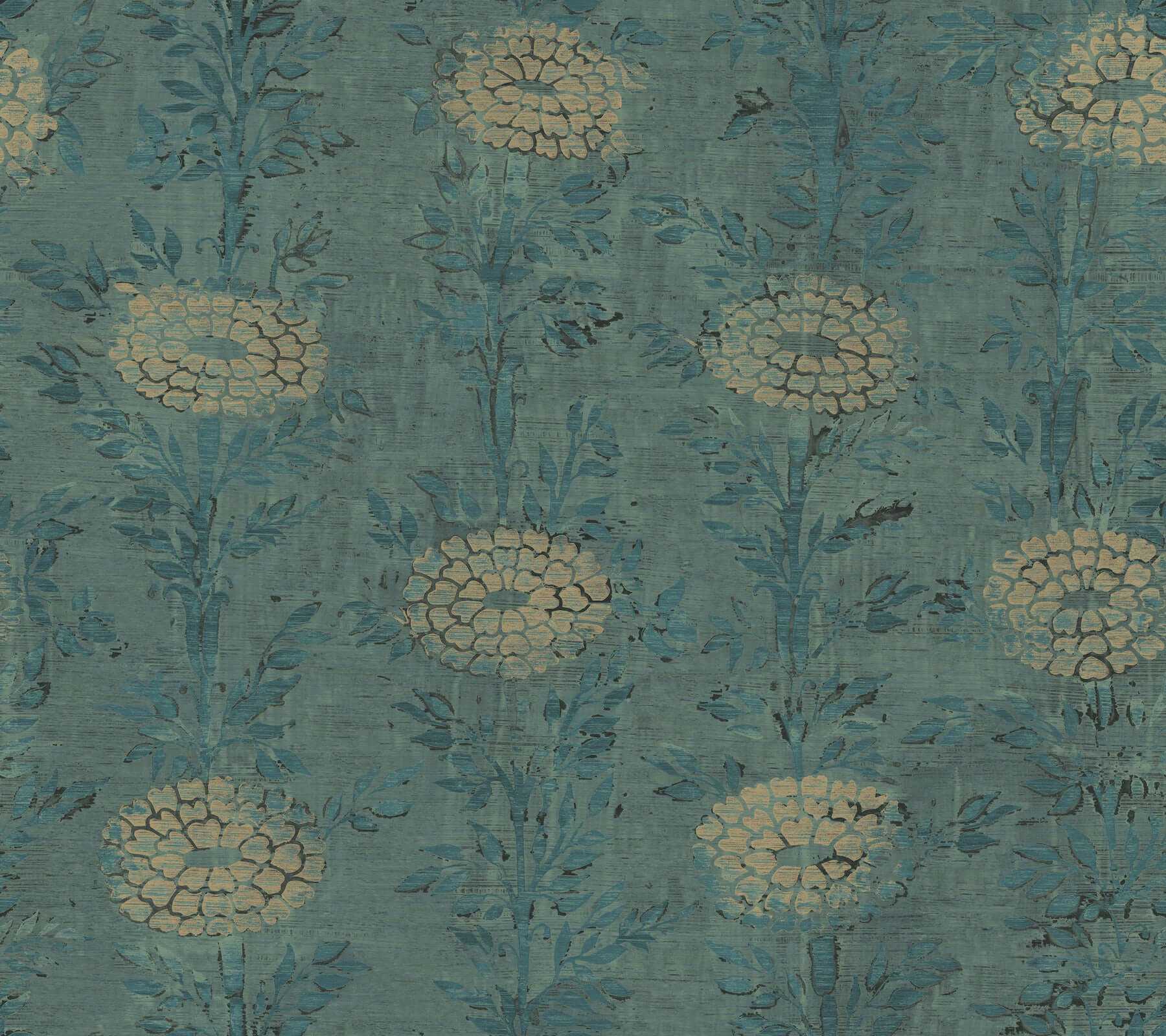 York French Marigold Wallpaper - Teal Green/Gold