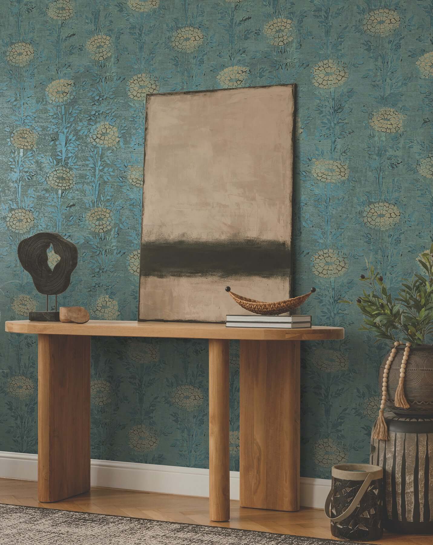 York French Marigold Wallpaper - Teal Green/Gold