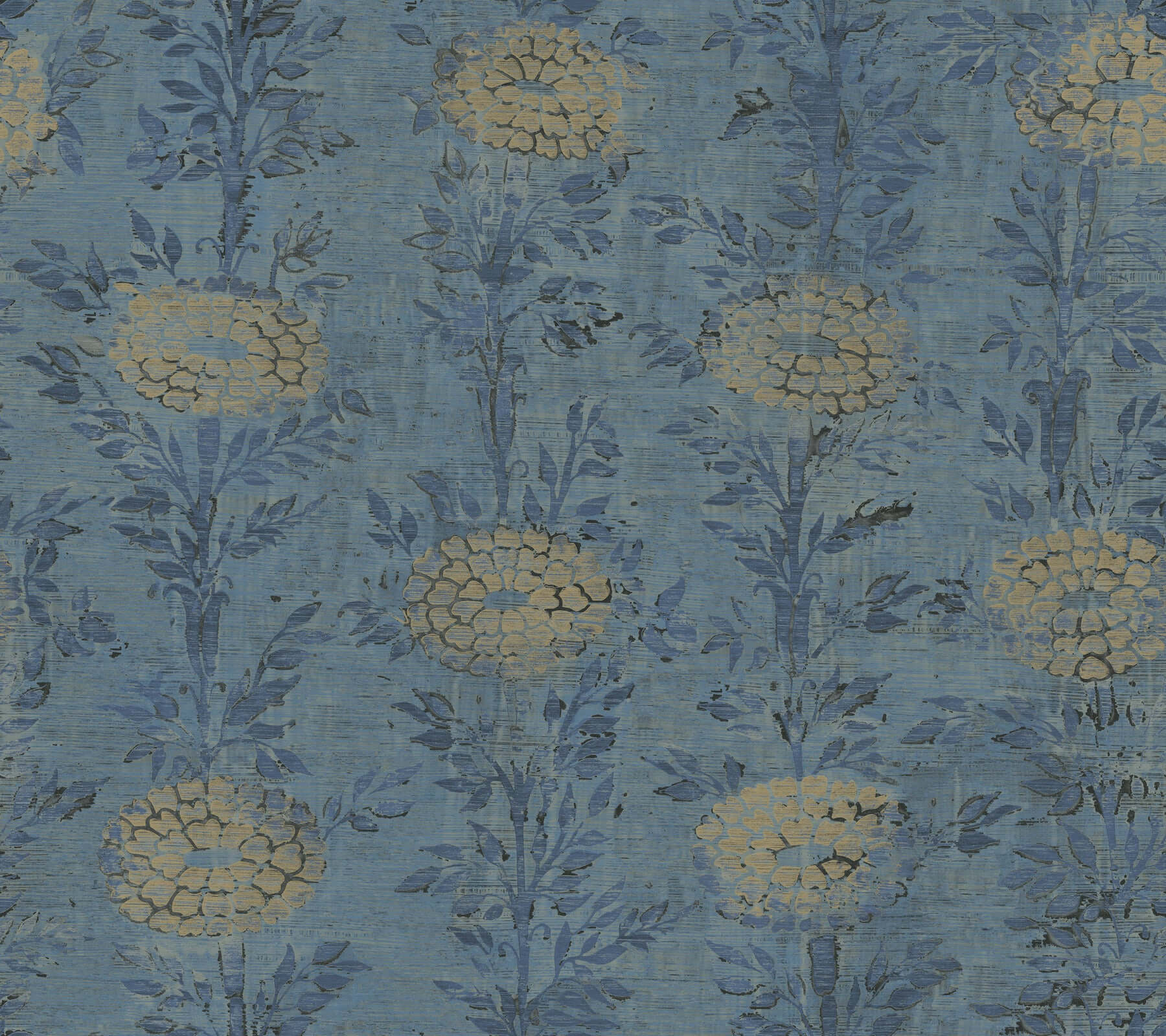 York French Marigold Wallpaper - Denim/Gold