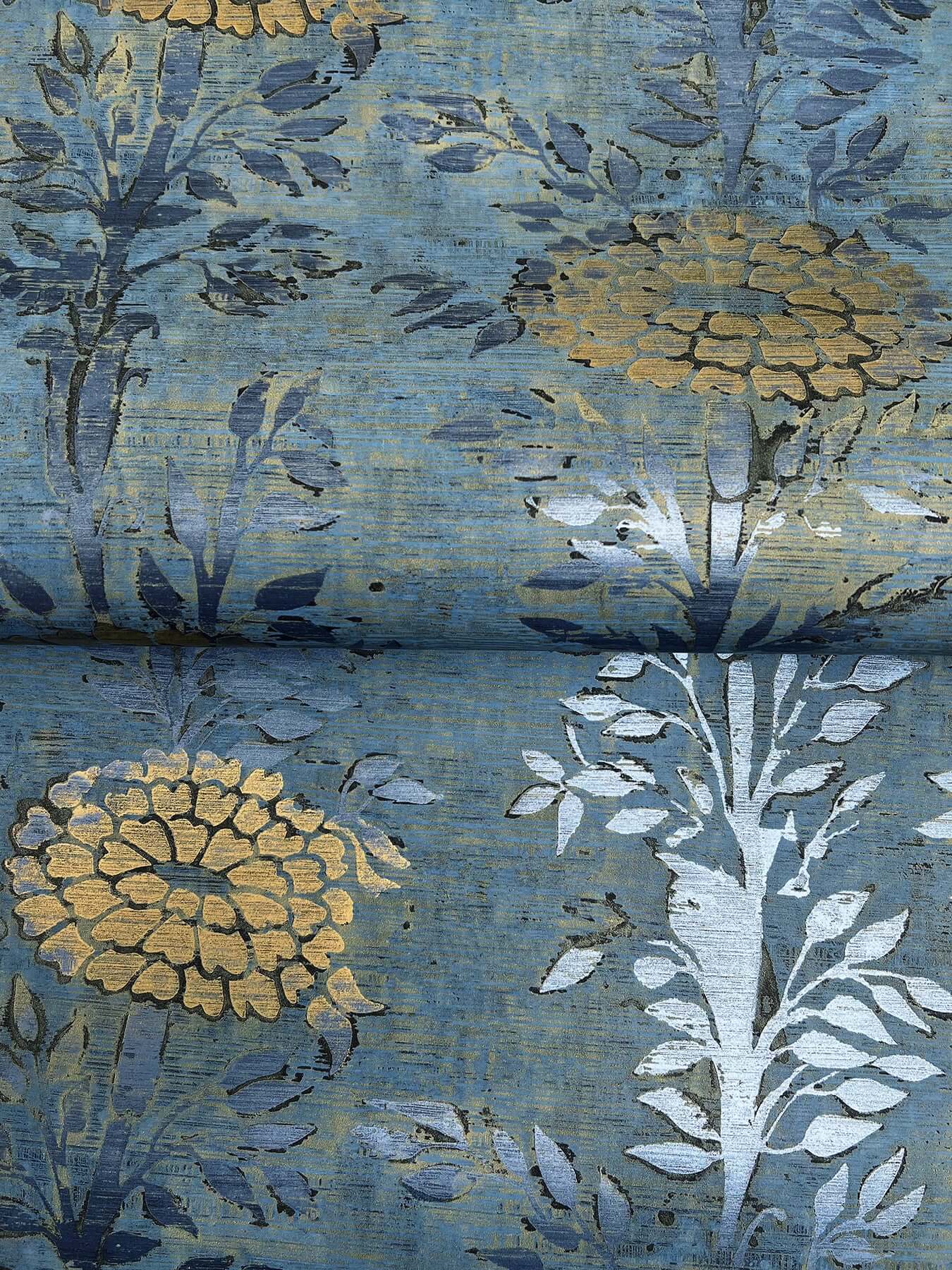 York French Marigold Wallpaper - Denim/Gold