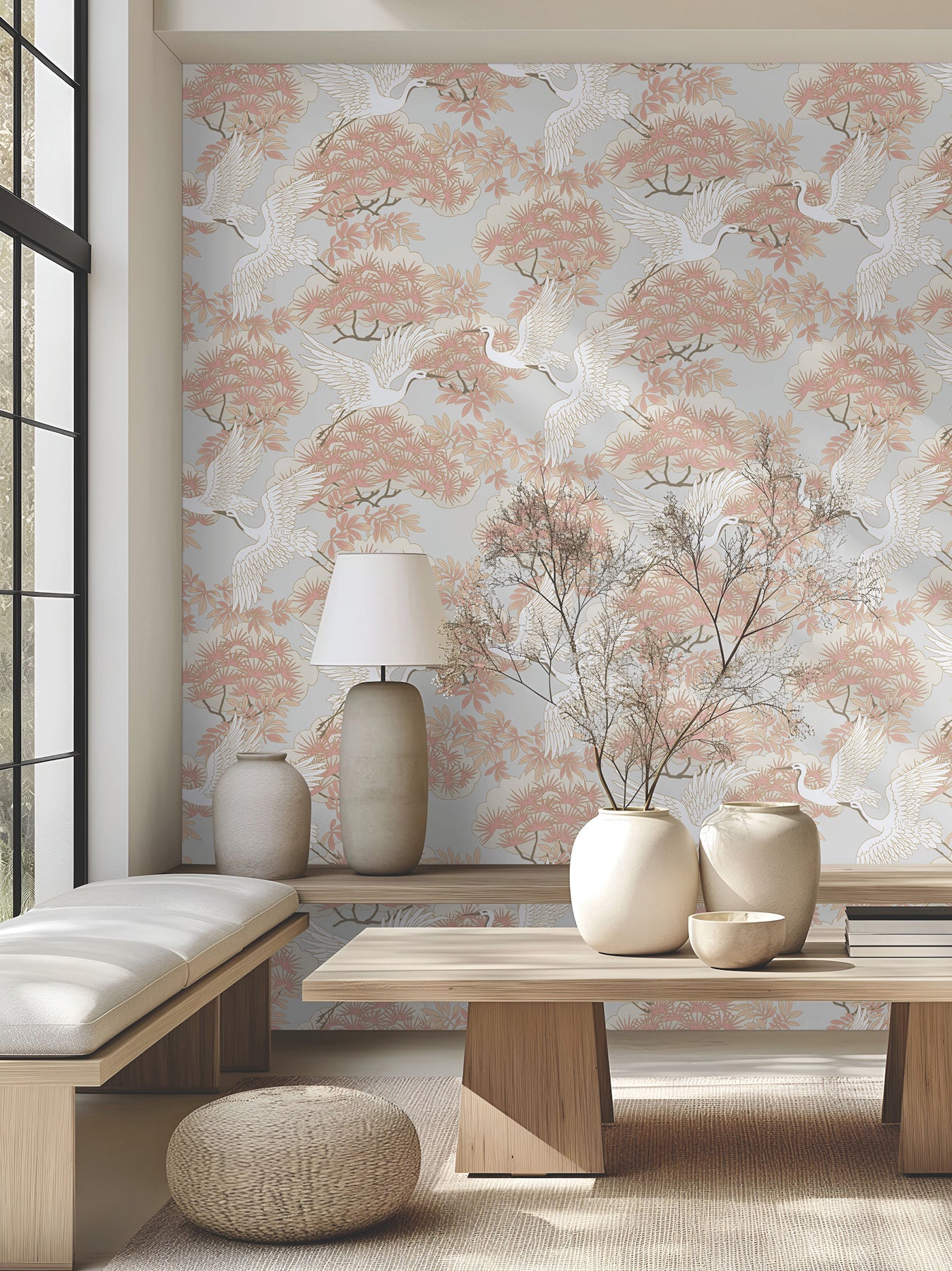 York Spring & Heron Wallpaper - Coral