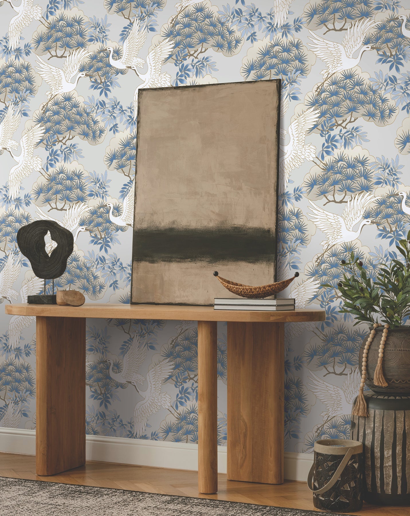 York Spring & Heron Wallpaper - Light Blue