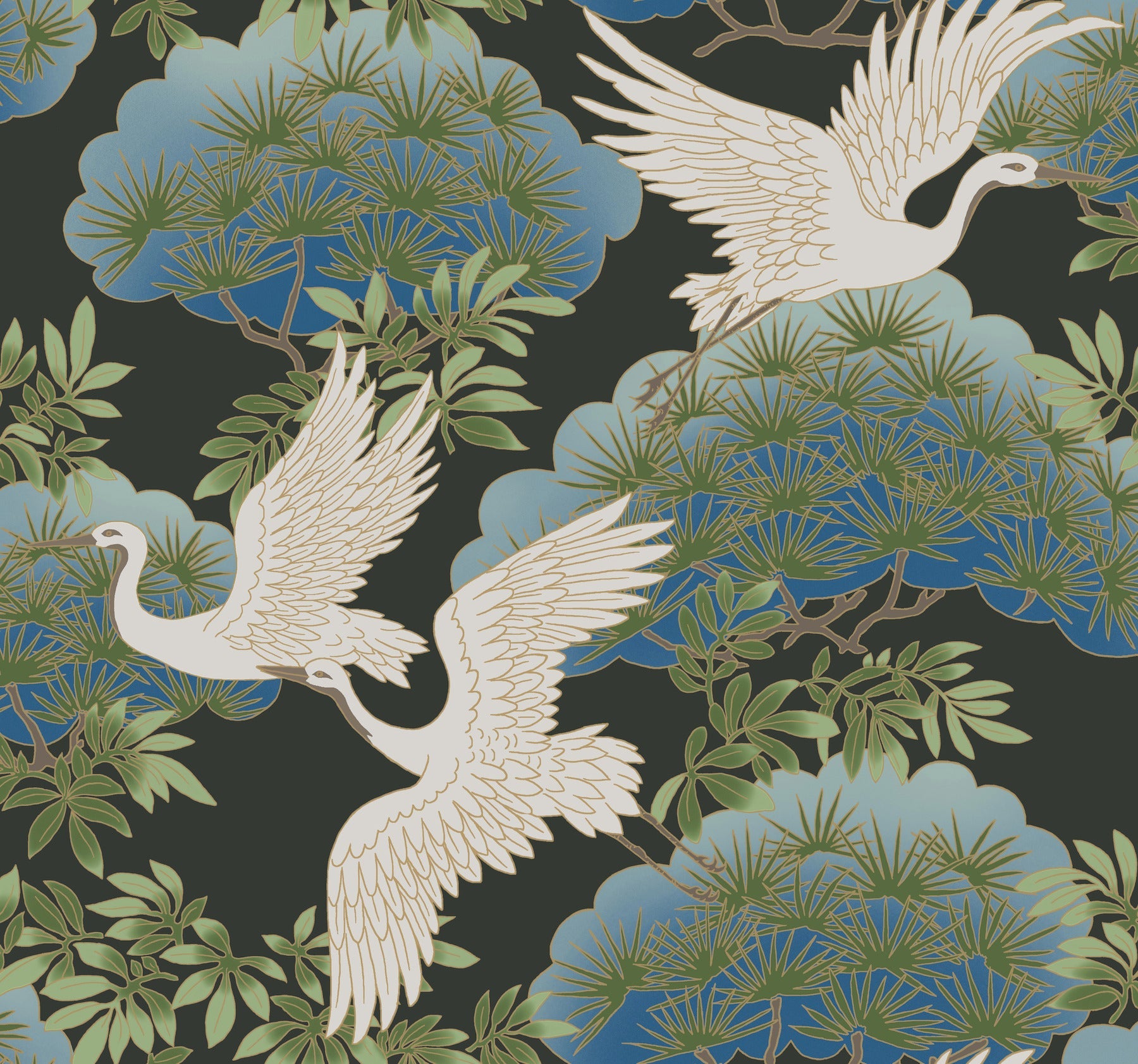 York Spring & Heron Wallpaper - Black