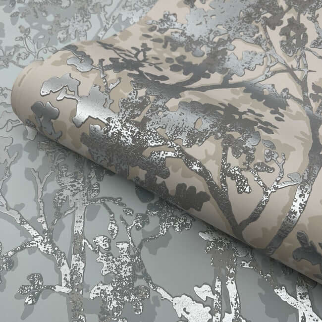 York Shimmering Foliage Wallpaper - Spa/Silver