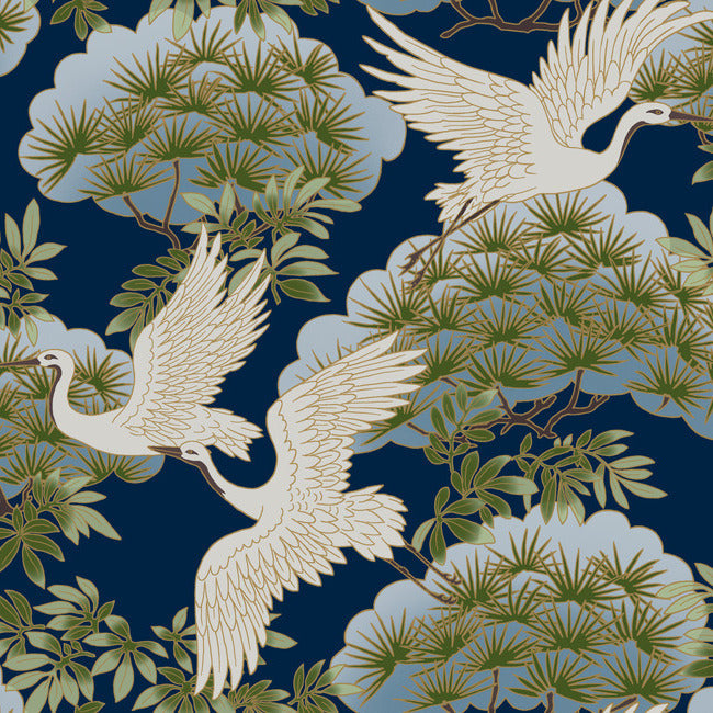 York Spring & Heron Wallpaper - Navy