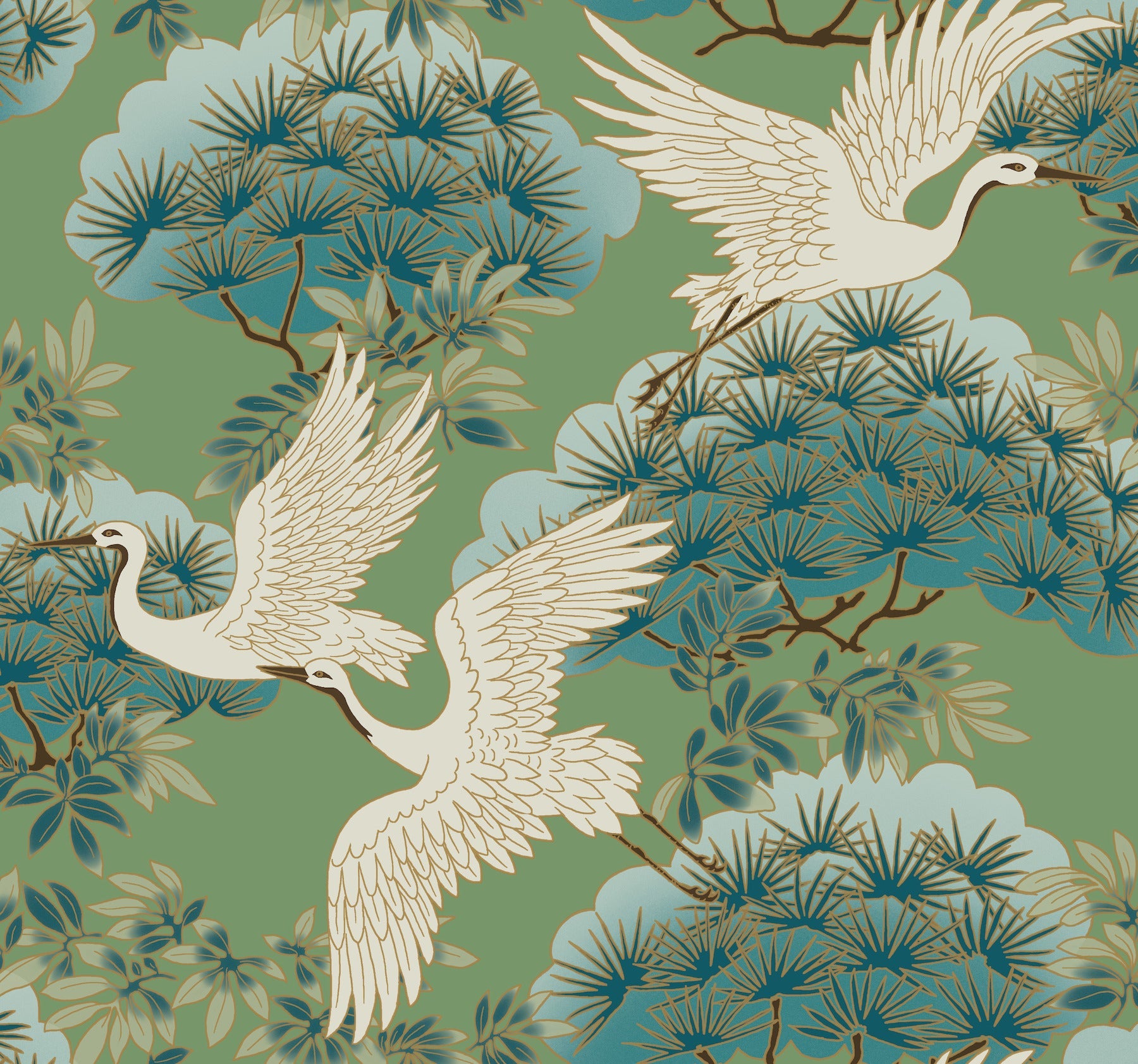 York Spring & Heron Wallpaper - Green