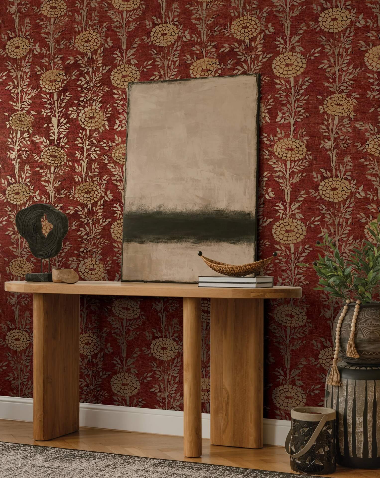 York French Marigold Wallpaper - Red & Gold
