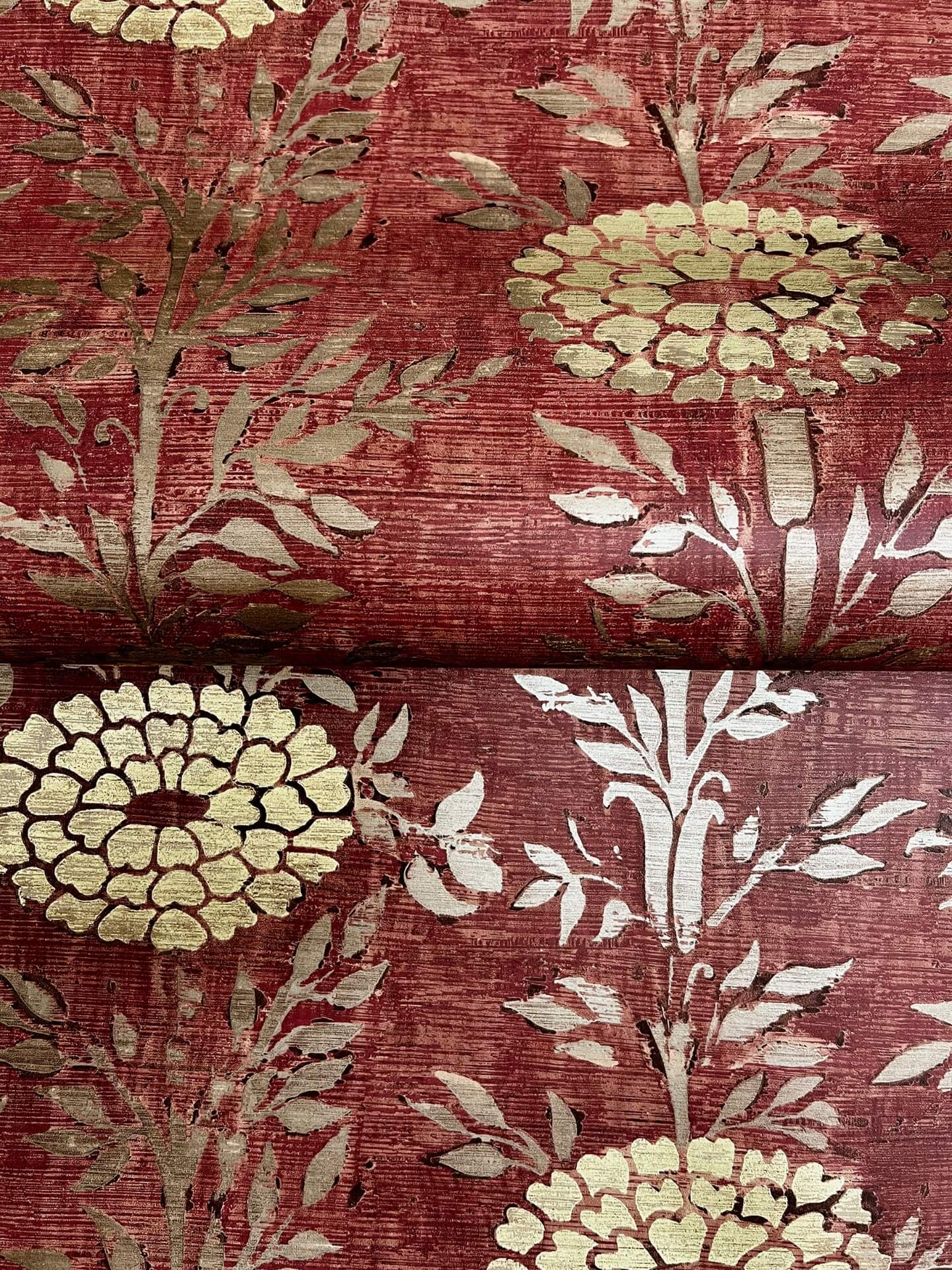 York French Marigold Wallpaper - Red & Gold