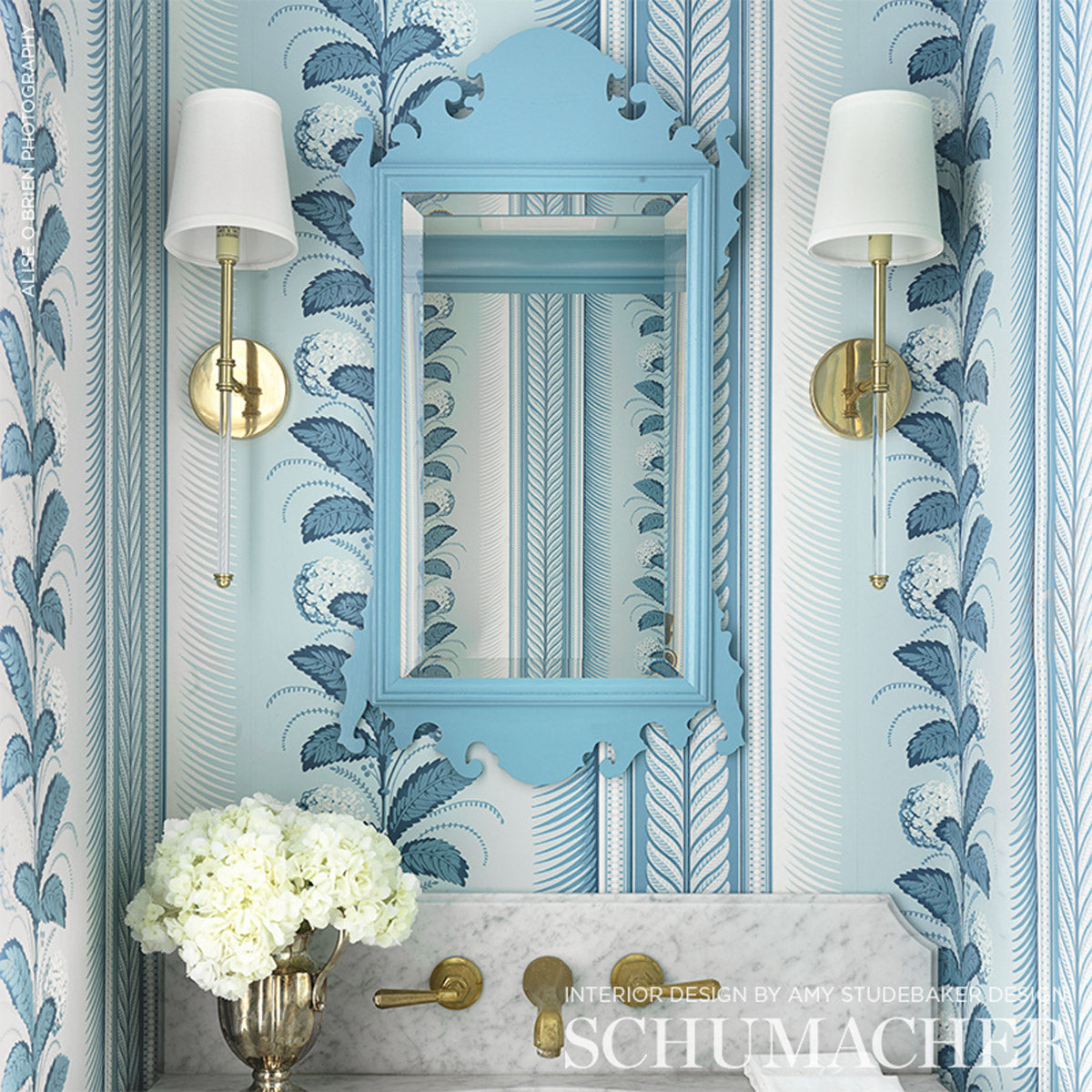 Schumacher Hydrangea Drape Wallpaper - Delft