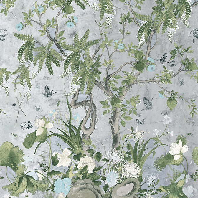 Wild Wisteria Wallpaper Mural - Metalic Silver