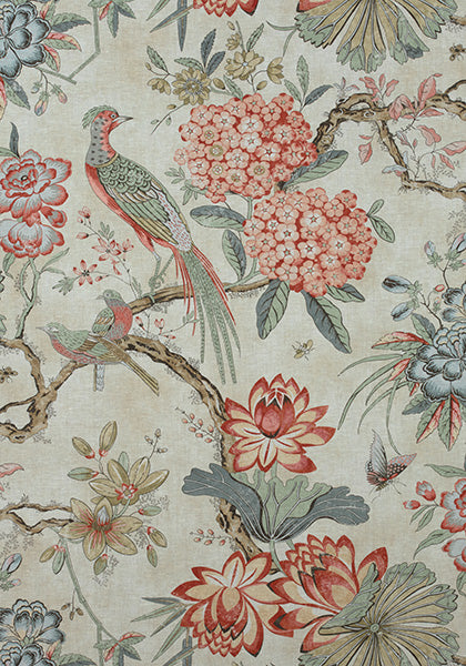 Thibaut Villeneuve Fabric - Coral on Flax