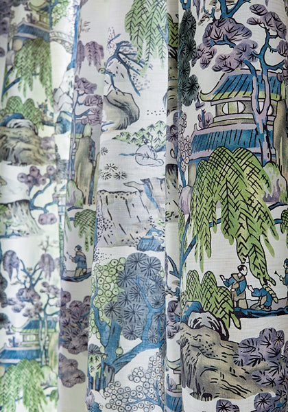 Thibaut Asian Scenic Fabric - Blue and Green