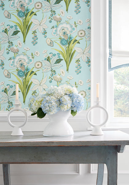 Thibaut Pasadena Blue and Green Wallpaper