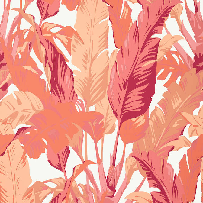 Thibaut Travelers Palm Wallpaper - Pink and Coral