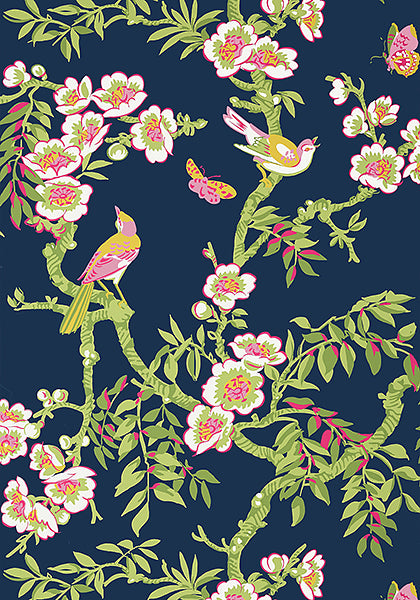 Thibaut Yukio Fabric - Navy and Pink