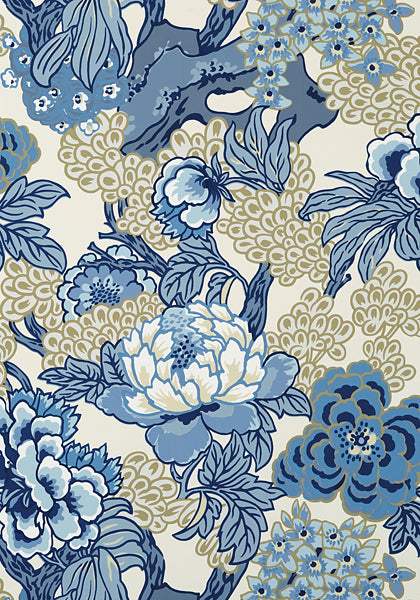 Thibaut Honshu Fabric - Blue and Beige