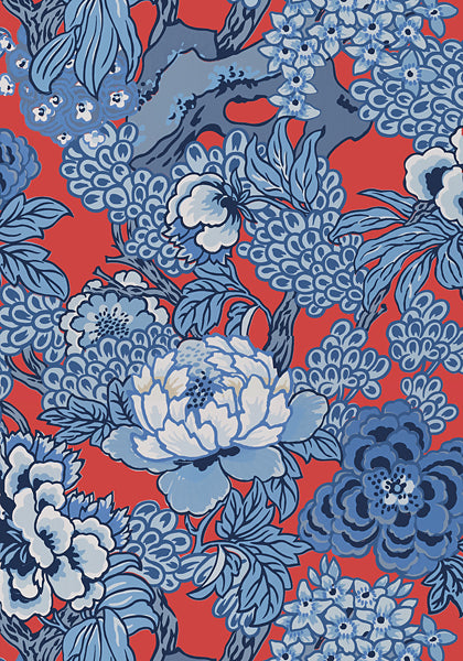 Thibaut Honshu Fabric - Red and Blue