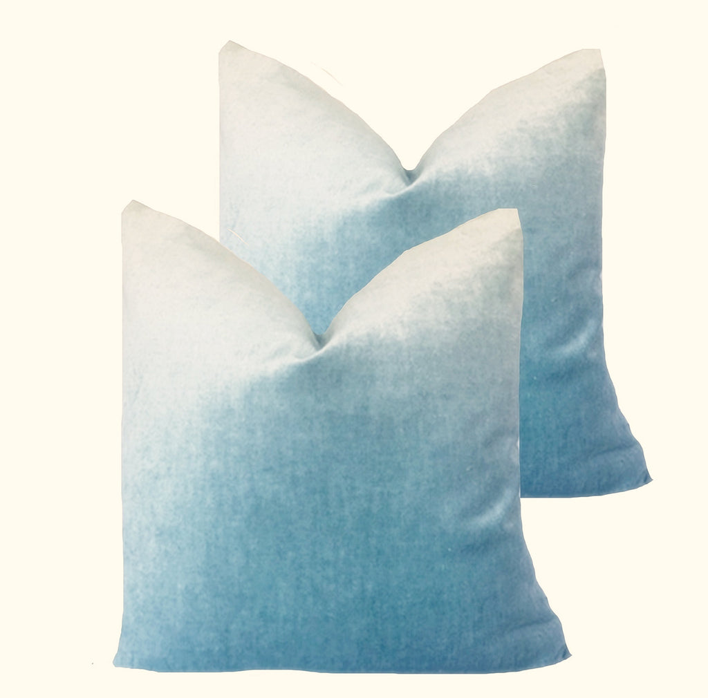 blue linen velvet pillows