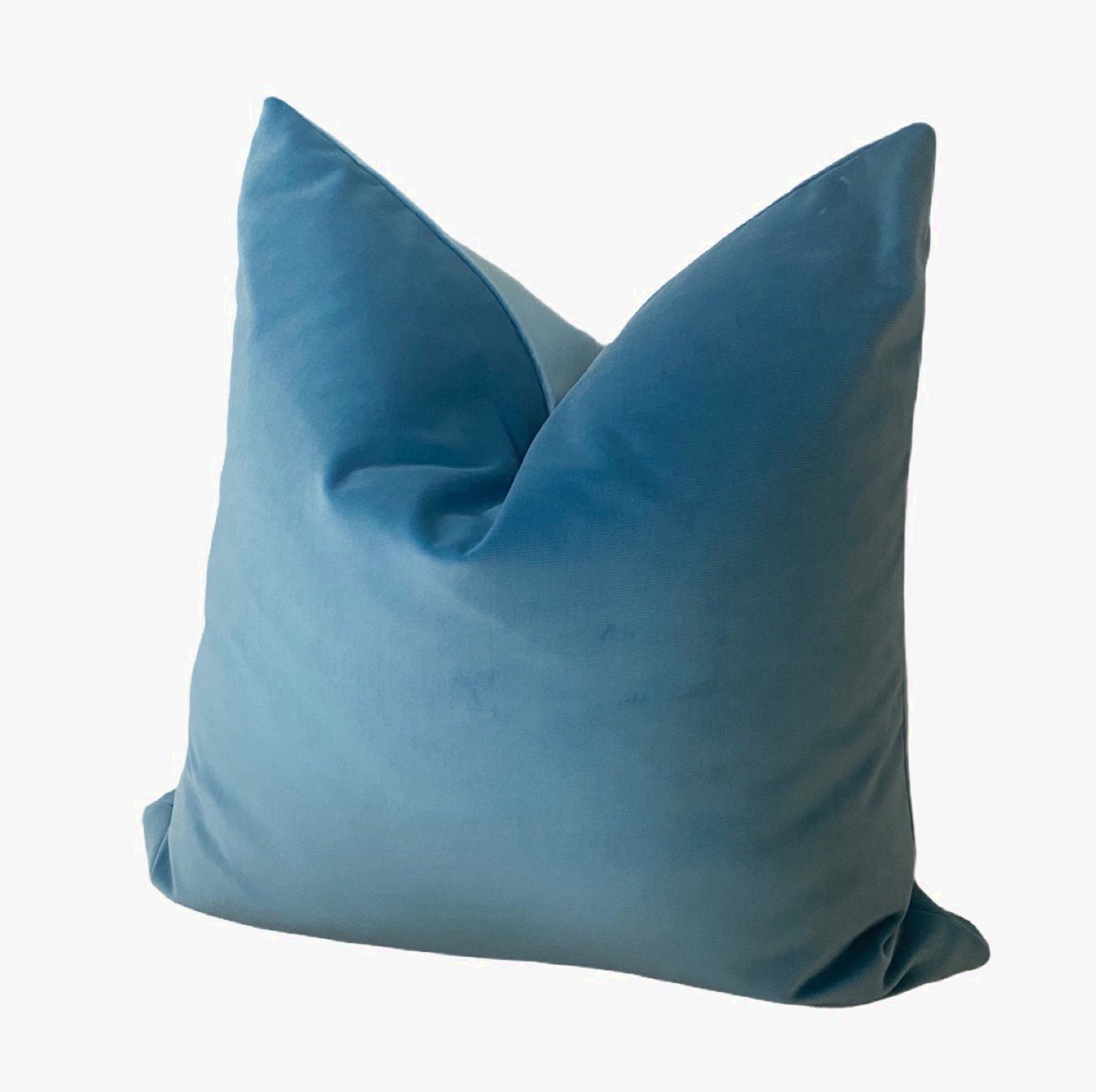 Caribbean Blue Cotton Velvet Pillow Cover