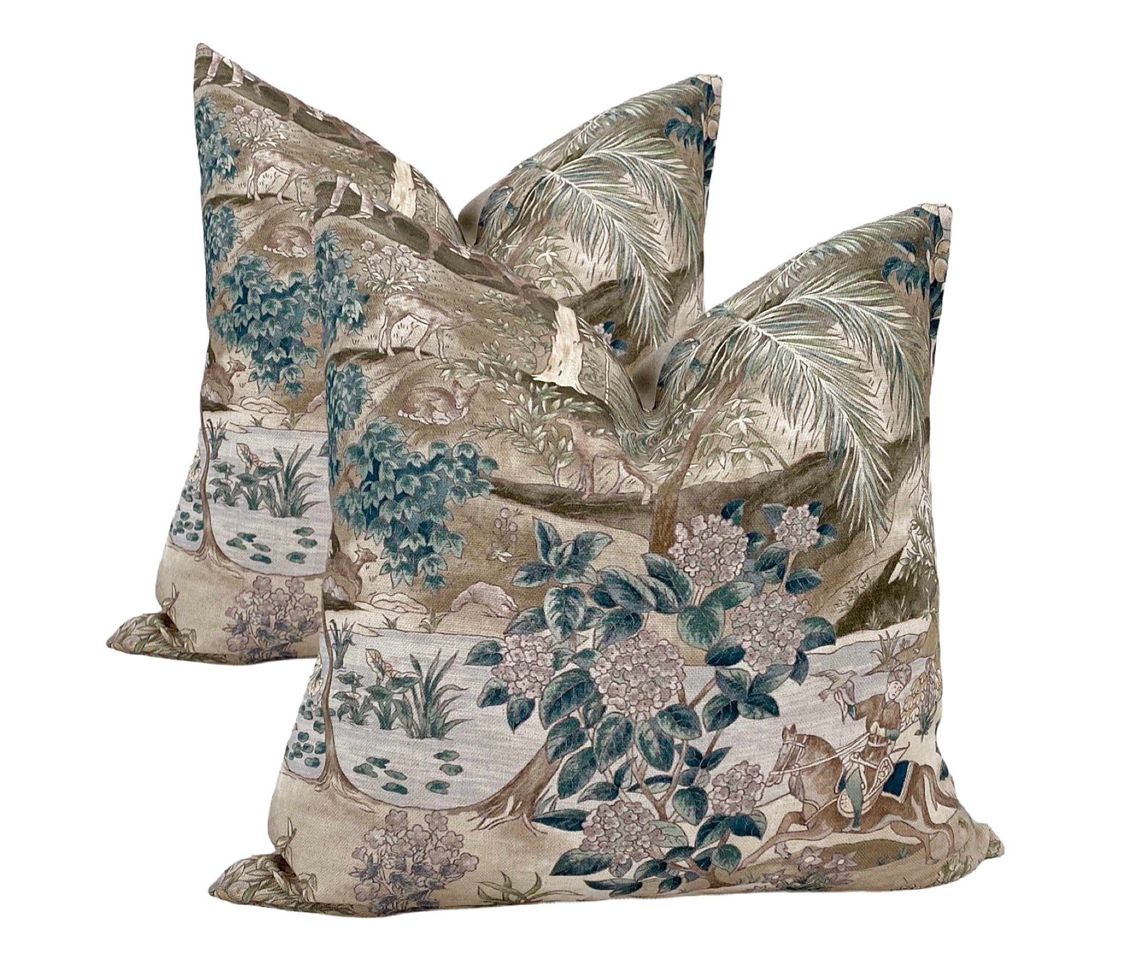 Green Bharata Toile Pillow Cover