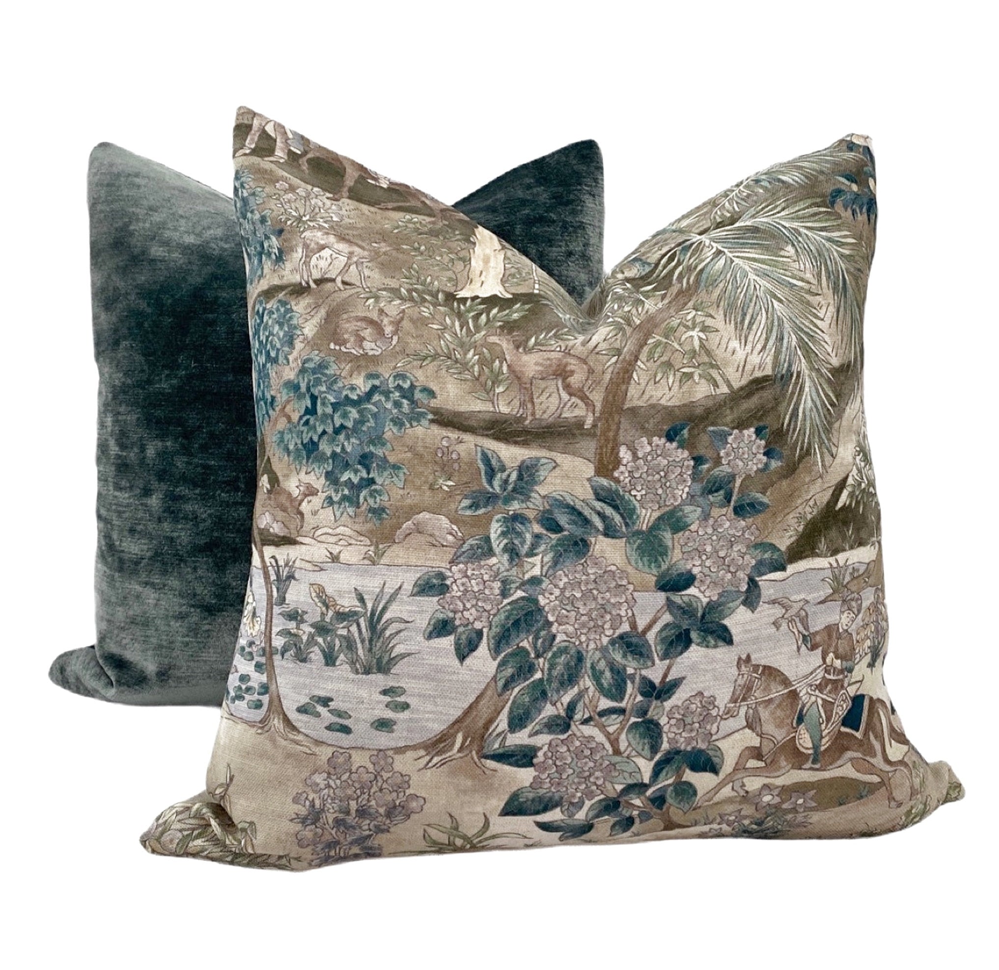 Green Bharata Toile Pillow Cover