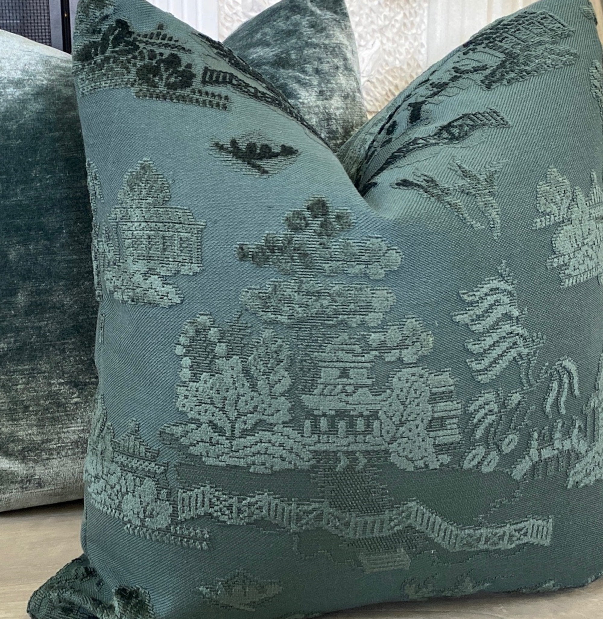 Dark Teal Pagoda Pillow Cover