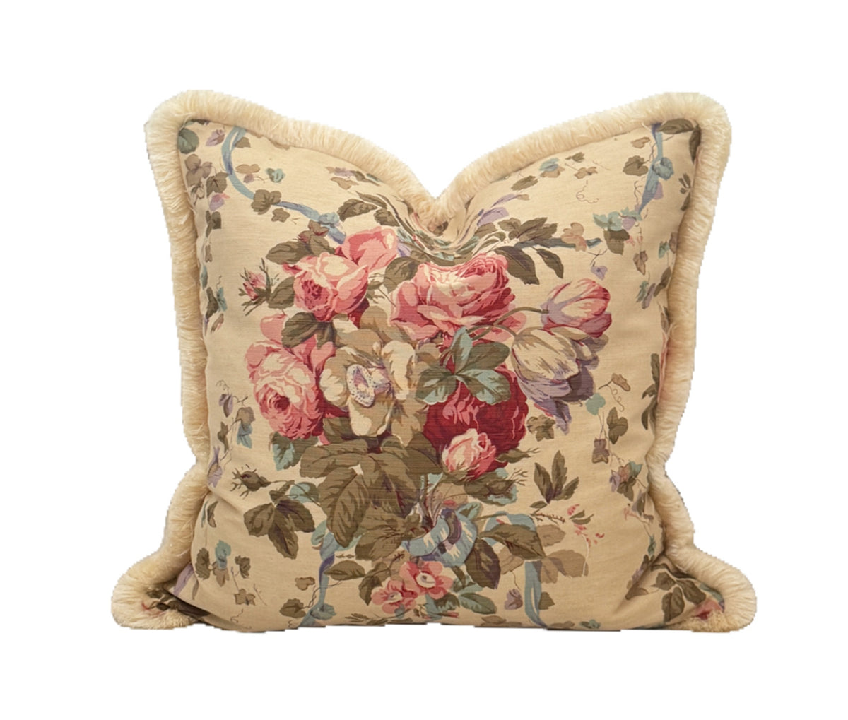 Limited Edition Bennison Roses Pillow with Brush Fringe