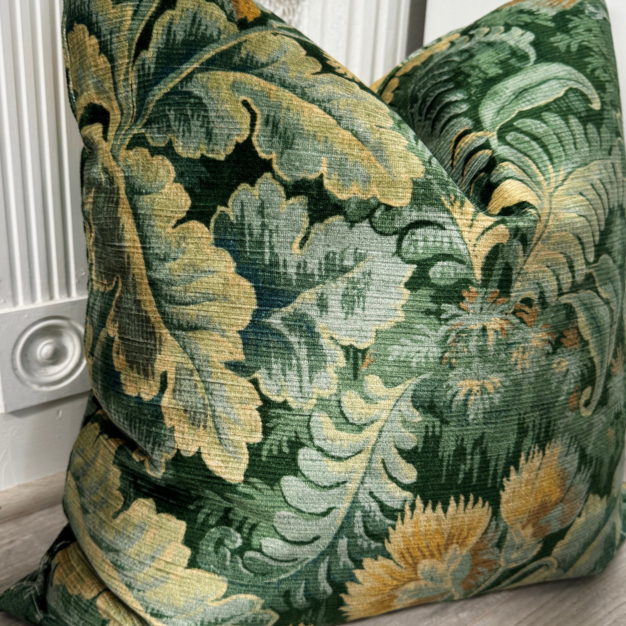 Chelsea Velvet Pillow Cover - Emerald And Saffron
