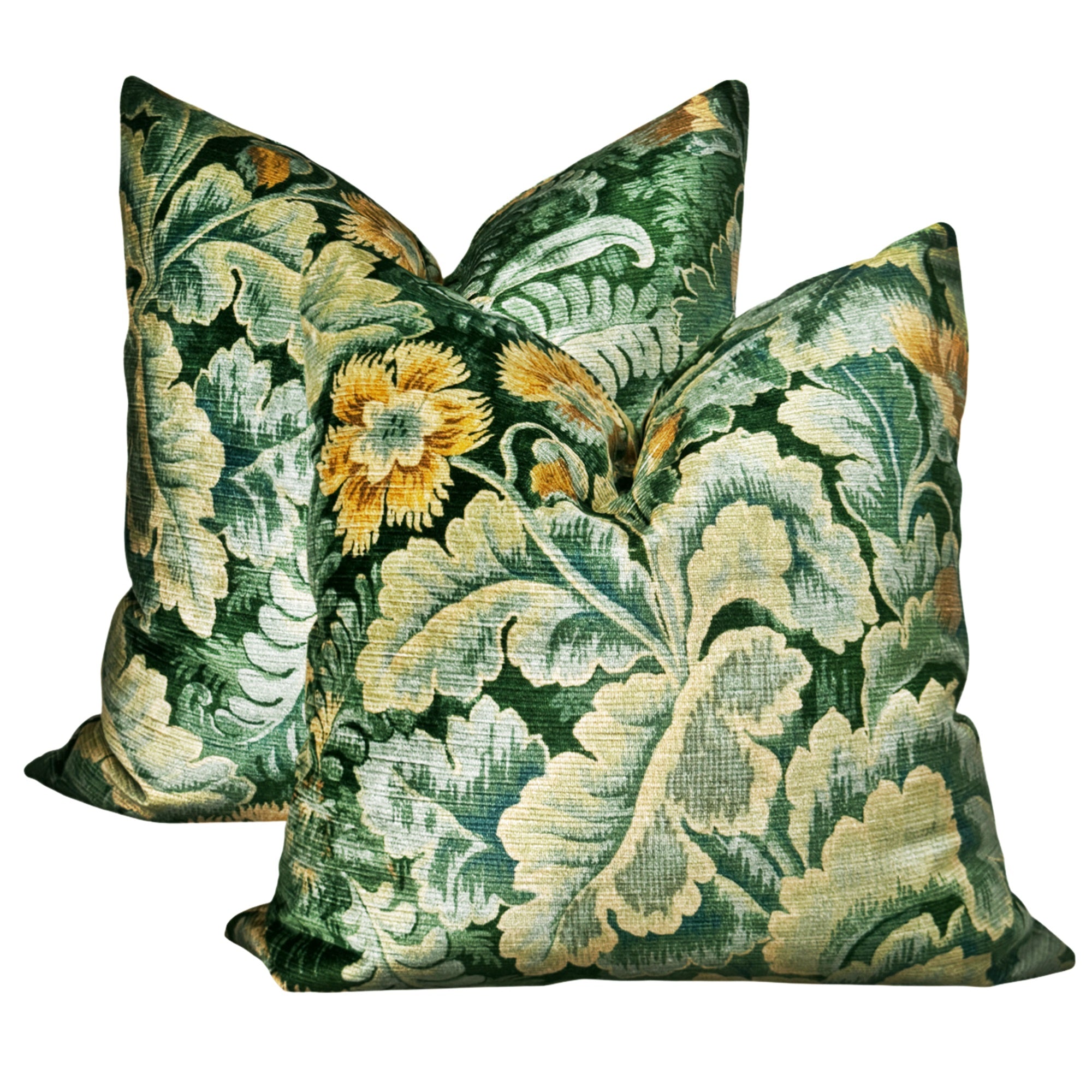 Chelsea Velvet Pillow Cover - Emerald And Saffron