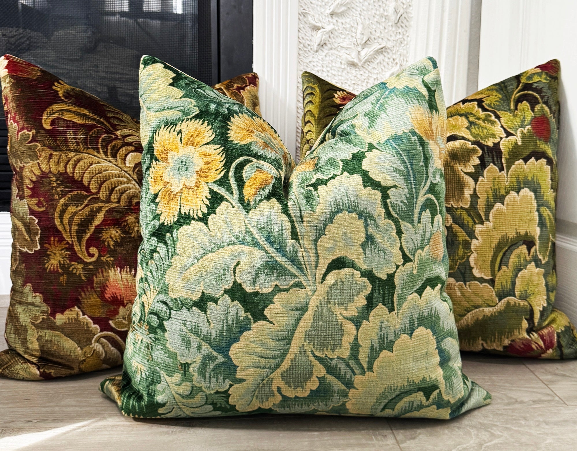 Chelsea Velvet Pillow Cover - Emerald And Saffron