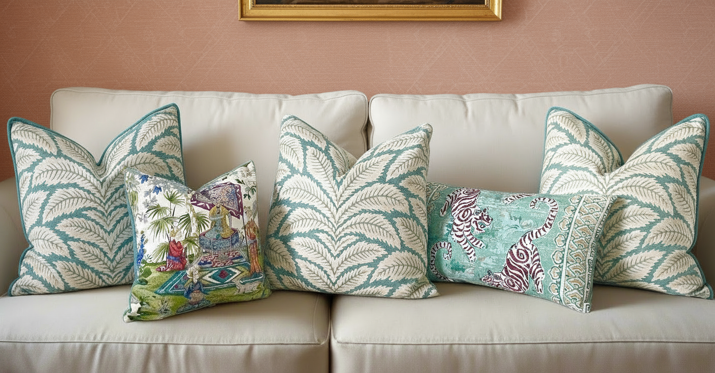 Botanical Leaf Pillow Cover - Aqua