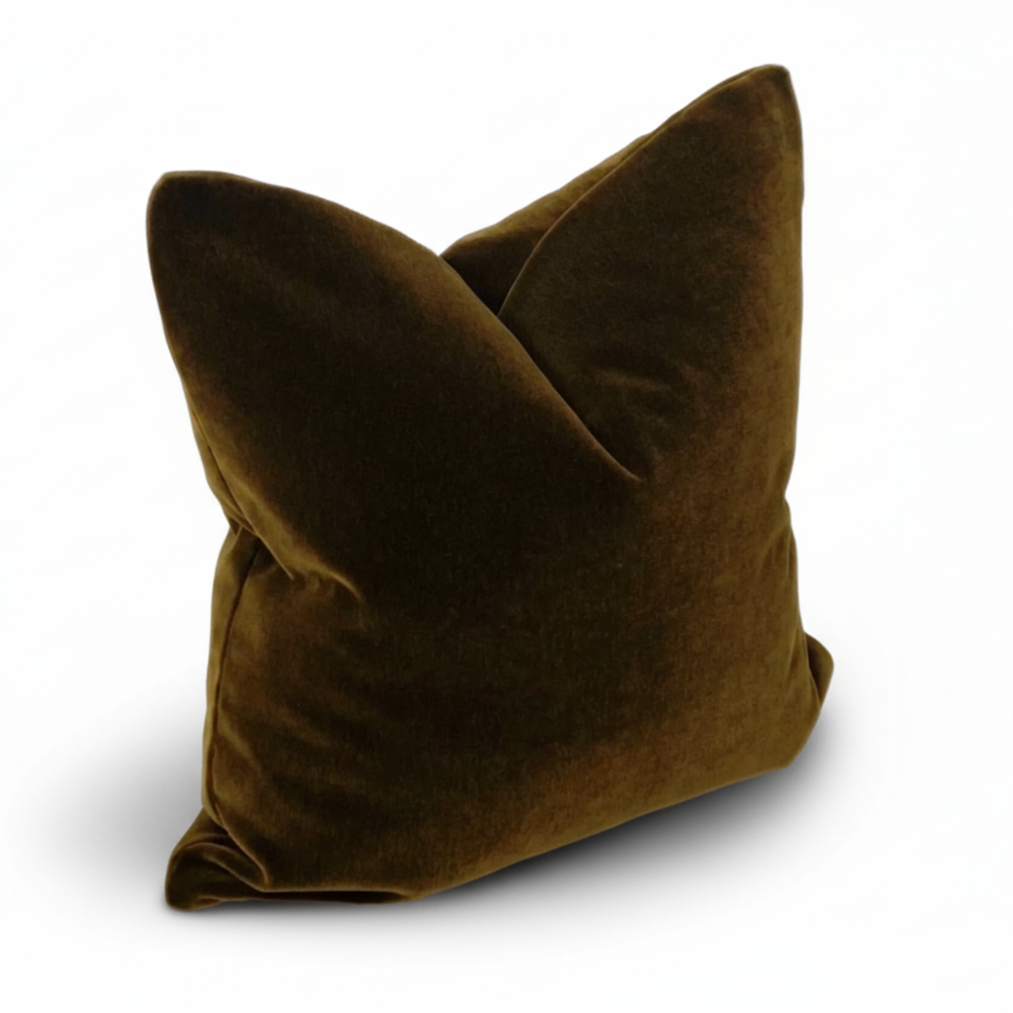 Brown velvet pillow on a white background