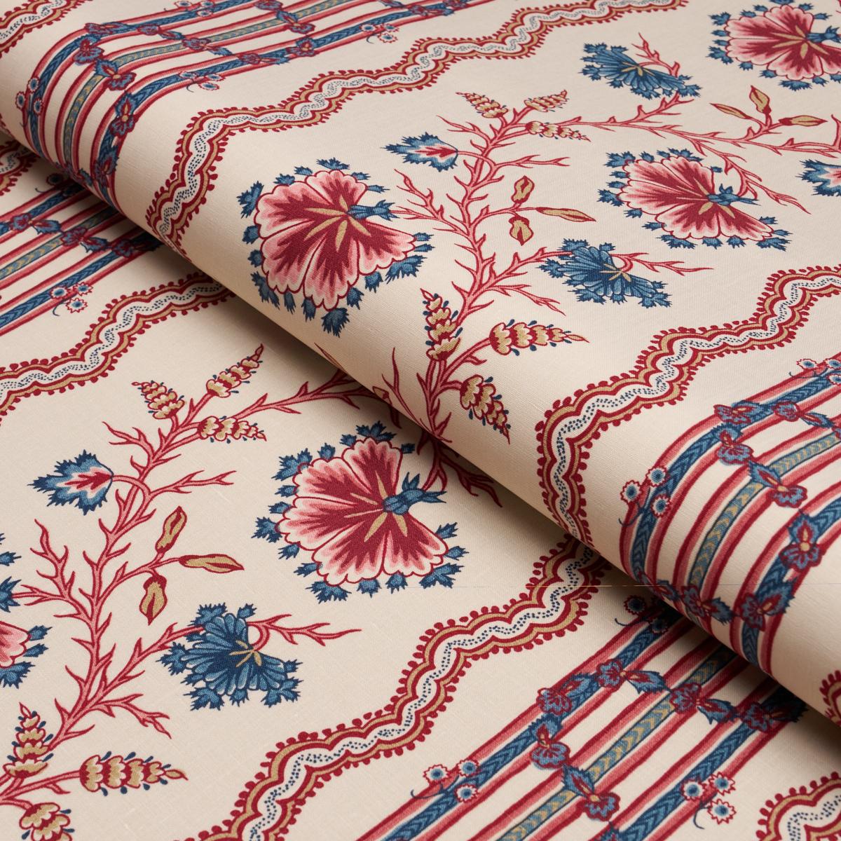 Schumacher Parvati Floral Stripe Fabric - Vermilion