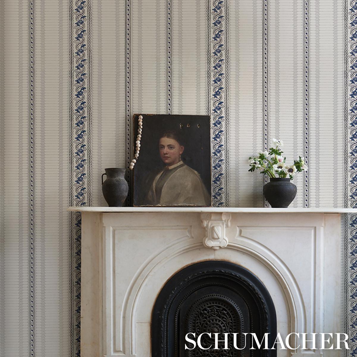Schumacher Serena Stripe Wallpaper - Blue