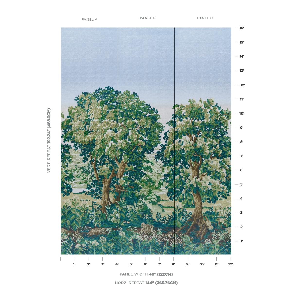 Schumacher La Forêt Wallpaper 3 Panel Set - Spring Green Forest