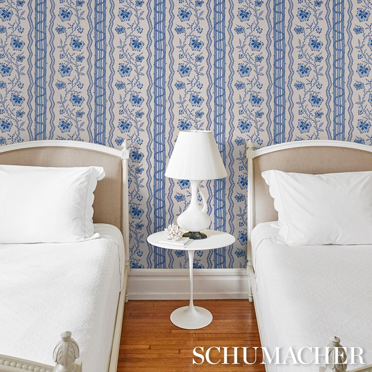 Schumacher Parvati Floral Stripe Wallpaper - Delft