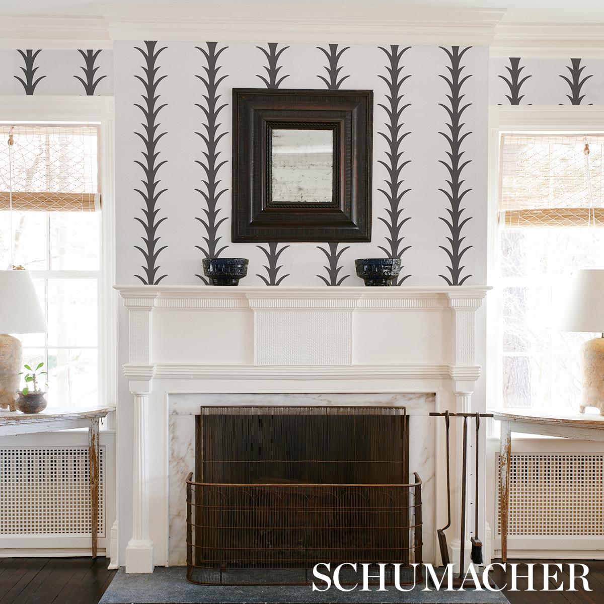 Schumacher Acanthus Stripe Wallpaper - Carbon on Ivory