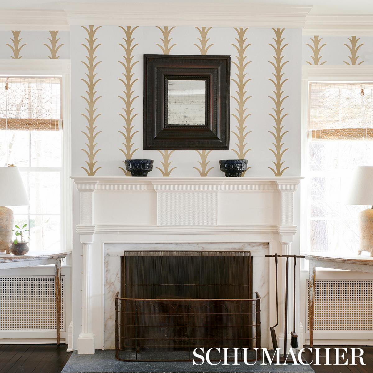 Schumacher Acanthus Stripe Wallpaper - Gold on Ivory