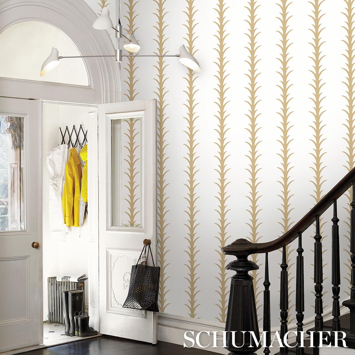 Schumacher Acanthus Stripe Wallpaper - Gold on Ivory