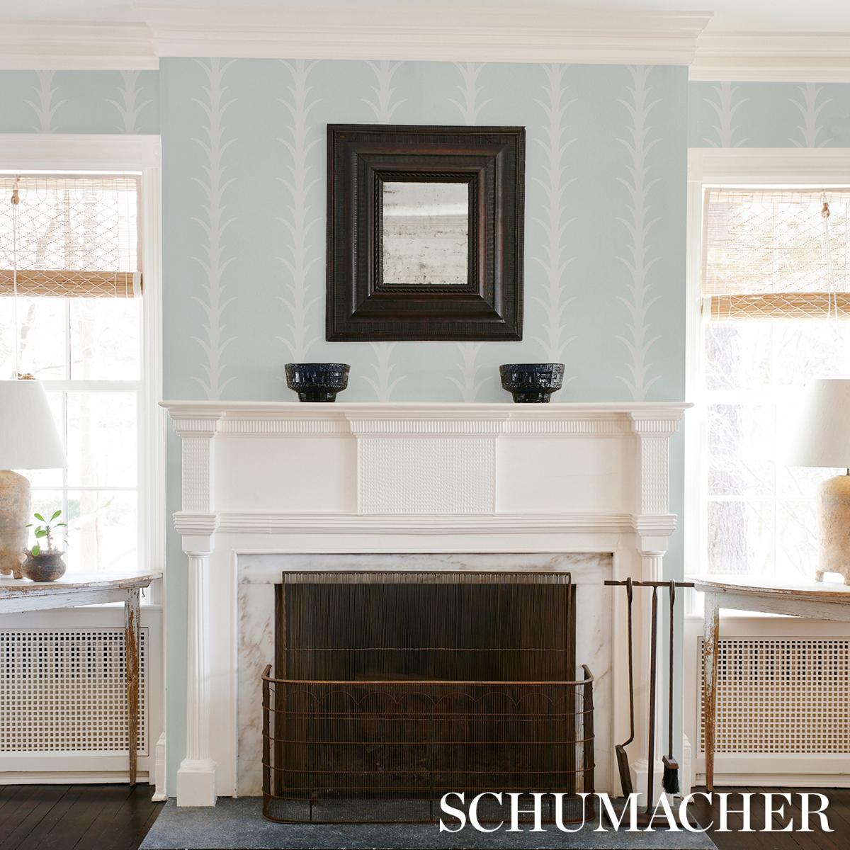 Schumacher Acanthus Stripe Wallpaper - Ivory on Mineral