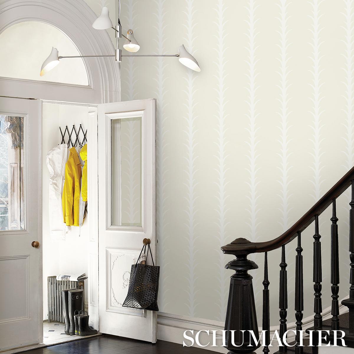 Schumacher Acanthus Stripe Wallpaper - Ivory on Neutral