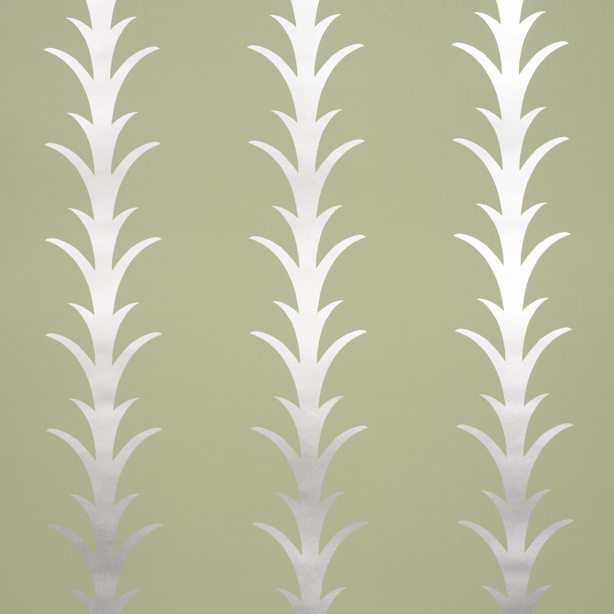 Schumacher Acanthus Stripe Wallpaper - Metallic on Sage
