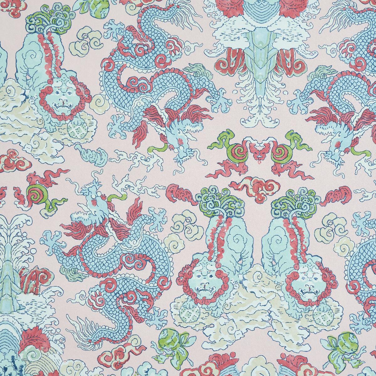 Schumacher Magic Mountain Dragon Wallpaper - Blush
