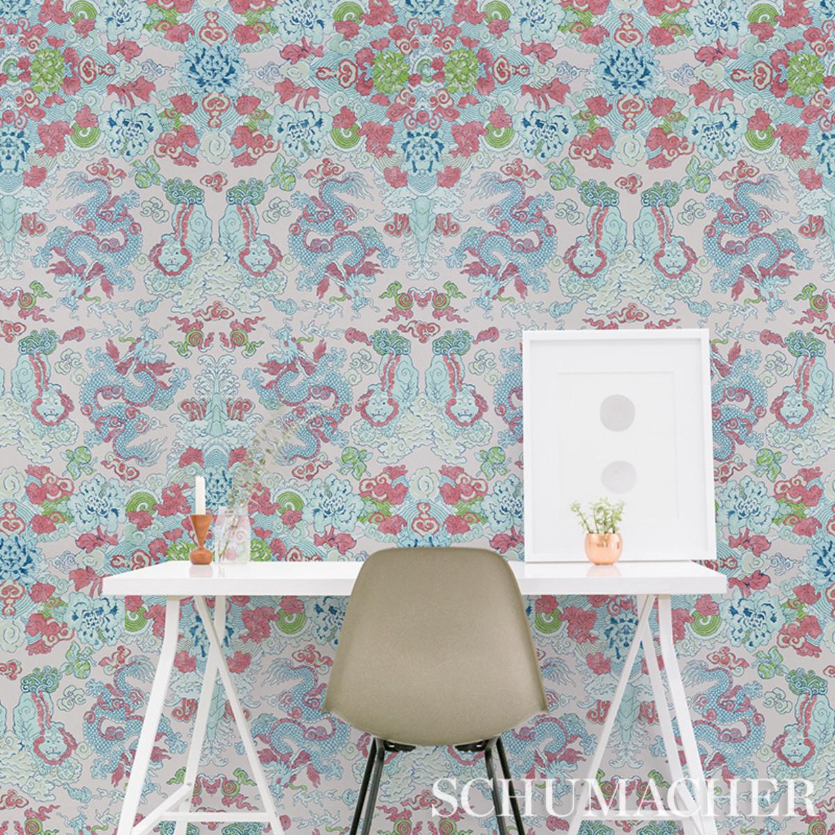 Schumacher Magic Mountain Dragon Wallpaper - Blush