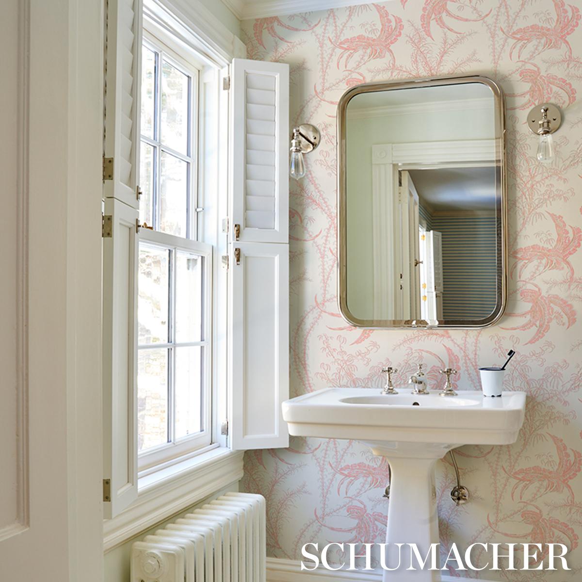 Schumacher Ocean Toile Wallpaper - Coral