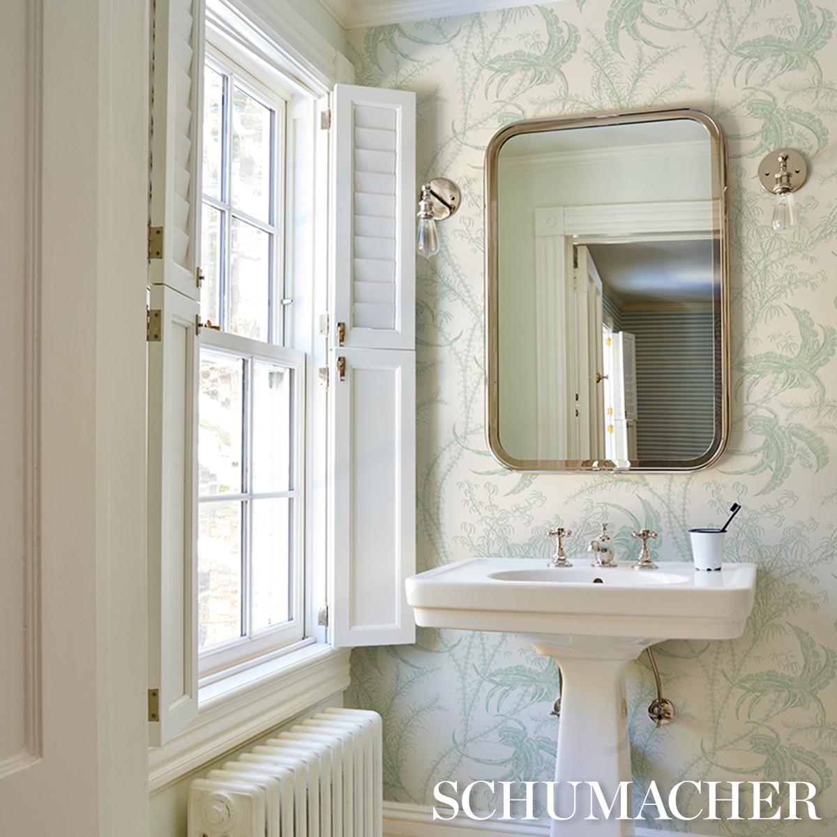 Schumacher Ocean Toile Wallpaper - Eucalyptus on Linen