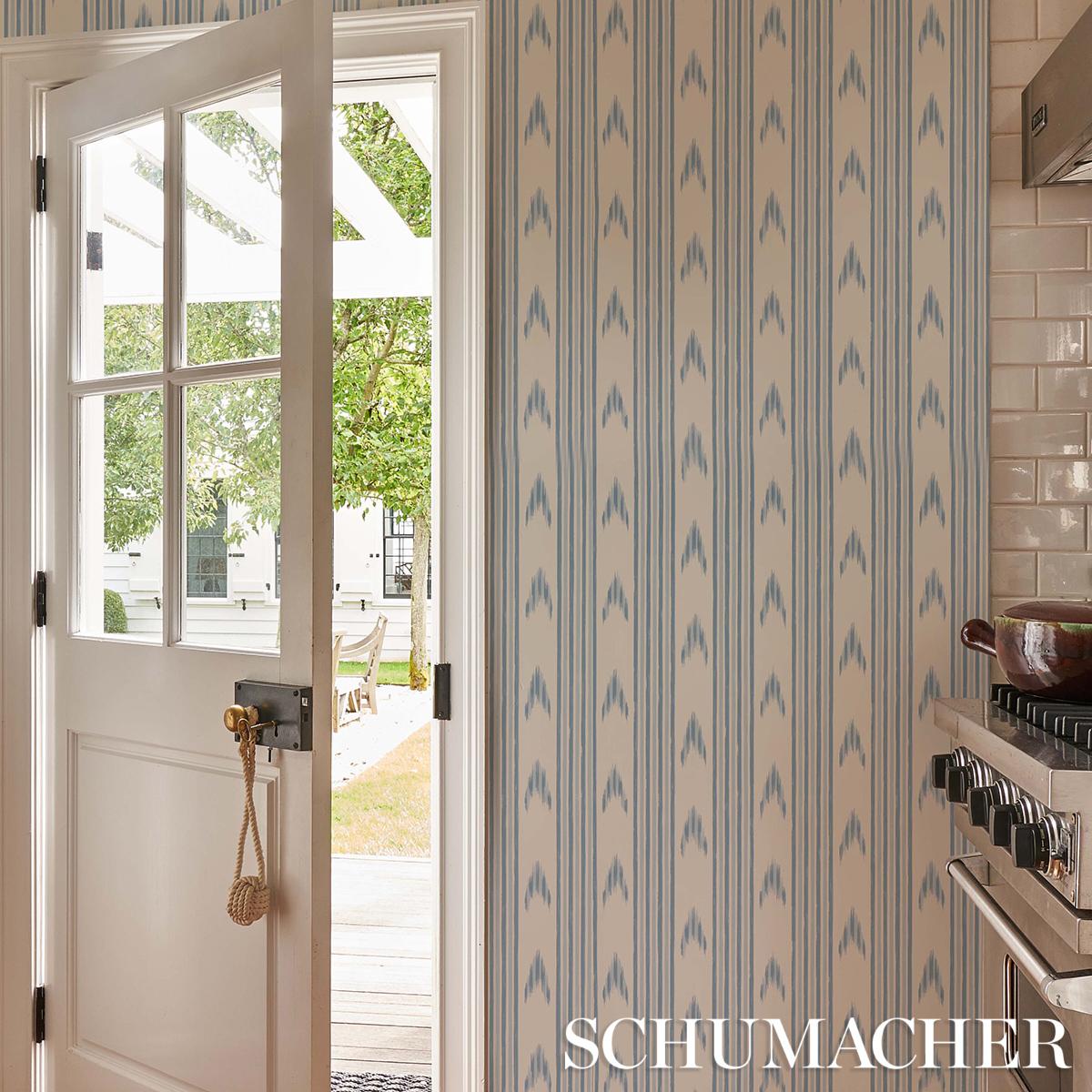 Schumacher Santa Barbara Ikat Wallpaper - China Blue