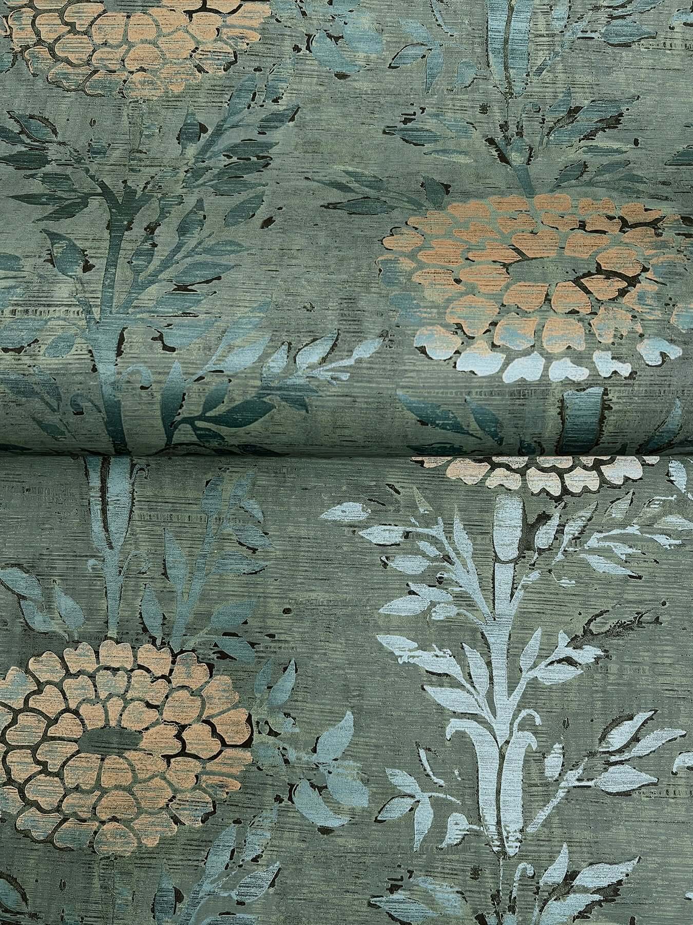 York French Marigold Wallpaper - Teal Green/Gold